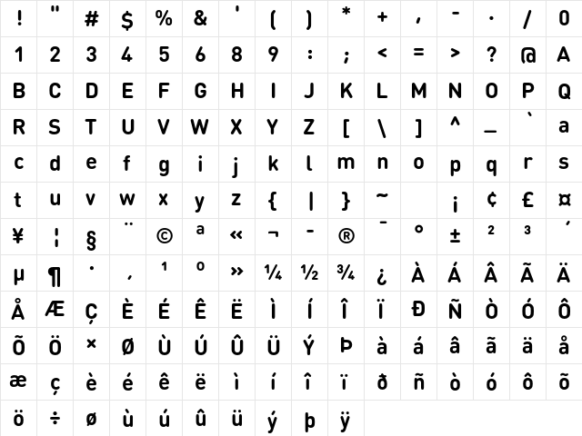 DIN Round Pro Bold  glyph index