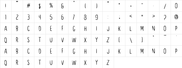 Perdana Regular  glyph index