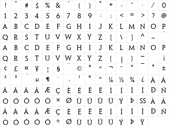 Penumbra Serif Web Regular  glyph index