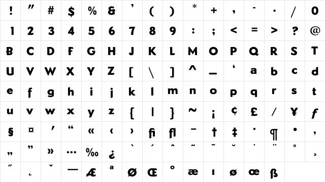 DundeeExBold Regular  glyph index