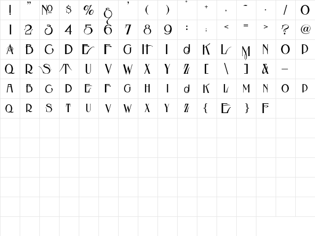 LHFEccentricFrench Light  glyph index