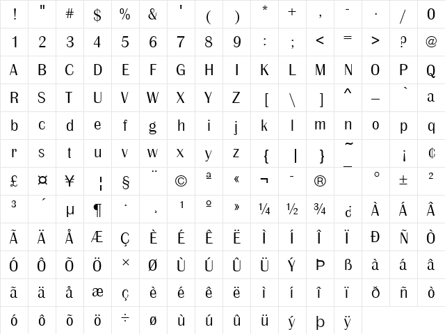 BritannicTLig Regular  glyph index