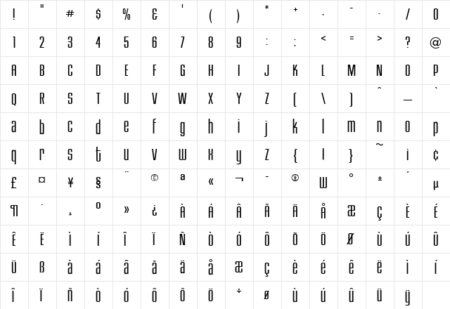 HouseGothic Light  glyph index