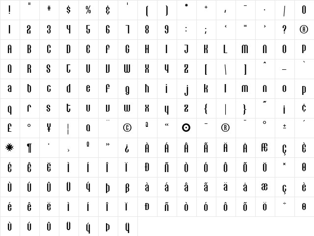 Lithia Regular  glyph index