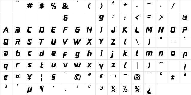 Averus Regular  glyph index