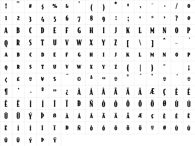 BodegaSerif BlackSmallcaps  glyph index