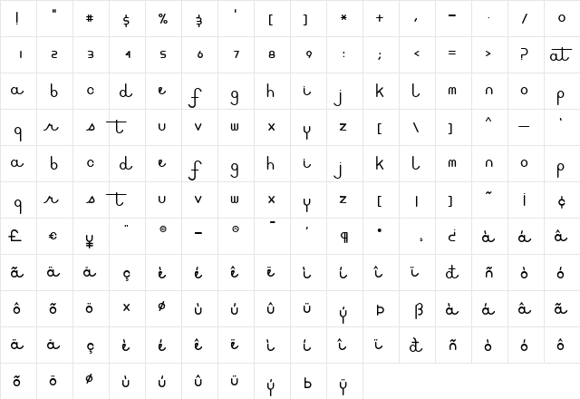 Stiletto Regular  glyph index