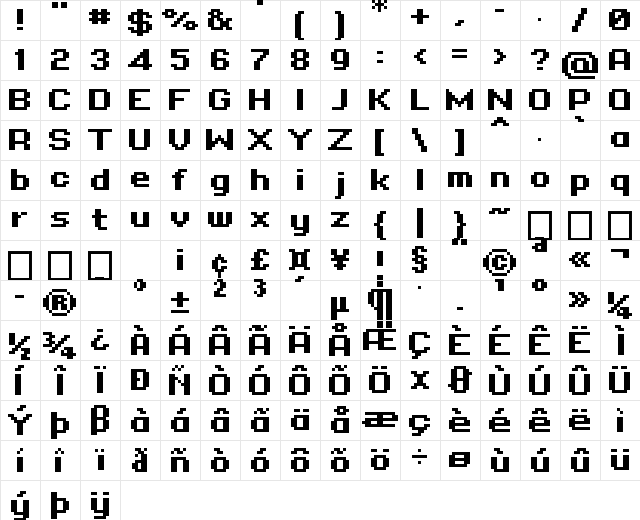 01Problematix Bold  glyph index