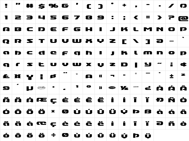 Annapolis Lower Case Expanded Expanded  glyph index