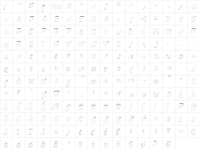 RomulusOutline Italic  glyph index