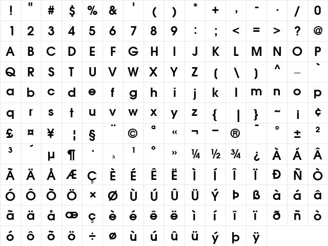 ITCAvantGardeGothic-Demi Demi  glyph index