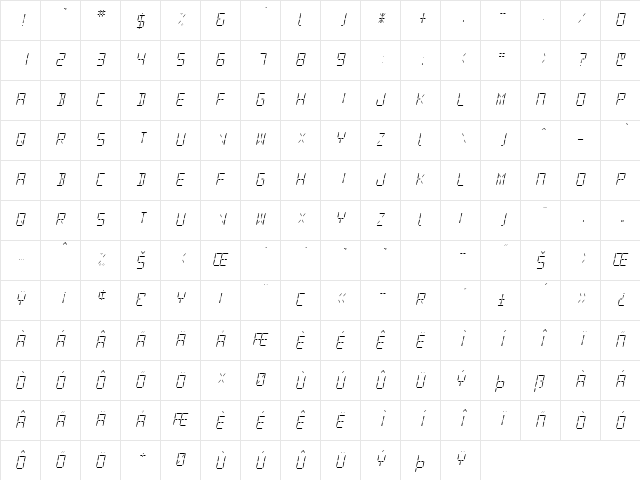 SF Digital Readout Light Oblique  glyph index