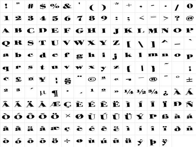 Helter Regular  glyph index
