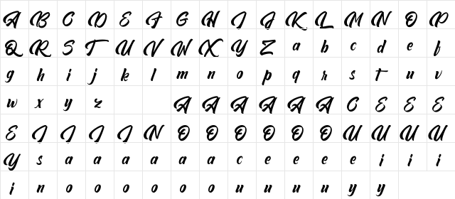 Abeganshi Regular  glyph index