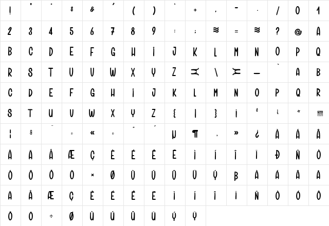 Artisanalerie 1_PersonalUseOnly Regular  glyph index