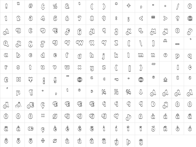 OctopussOutP Regular  glyph index
