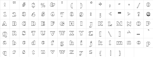 SouvenirOpenFaceSSK Regular  glyph index