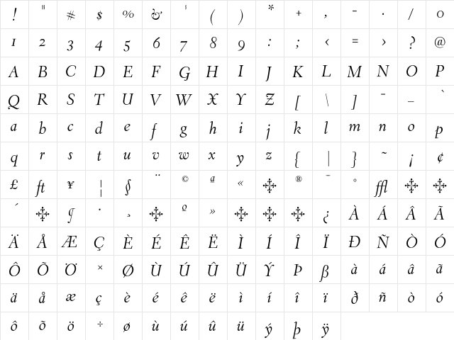 EldoradoText LightItalic  glyph index