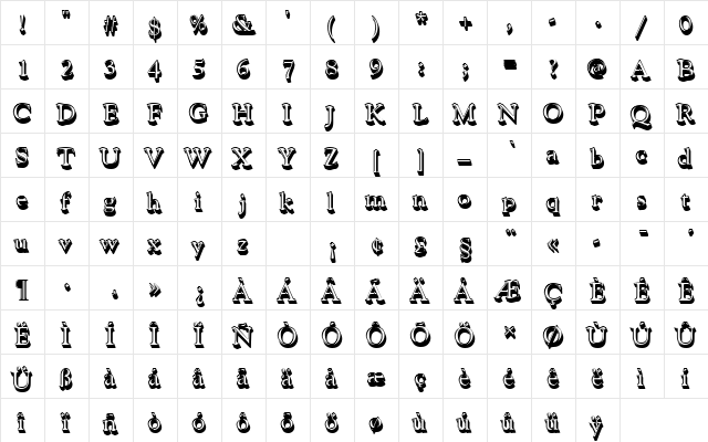GoudyHanDSh1 Regular  glyph index