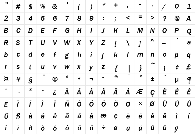 FranklinGotMdITC Italic  glyph index