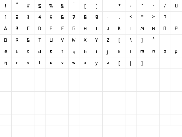 Tadeliji Regular  glyph index