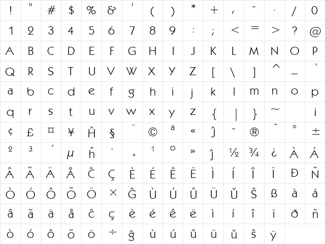 Kabel Bk BT Eo Book  glyph index
