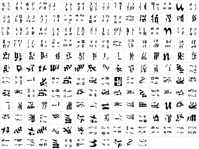 OldTypographicSymphony Regular  glyph index