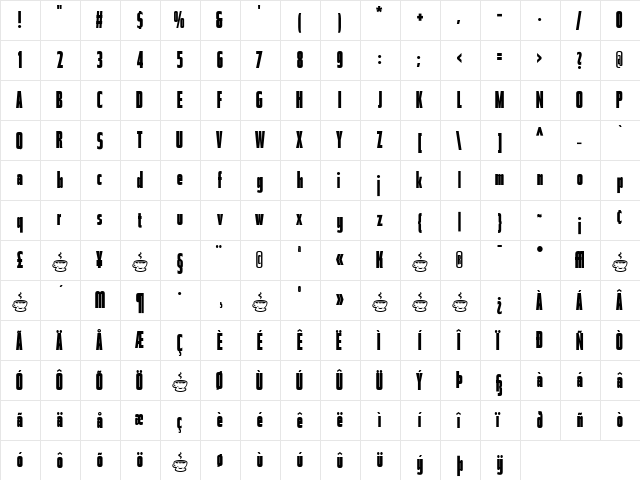 Tasse Regular  glyph index