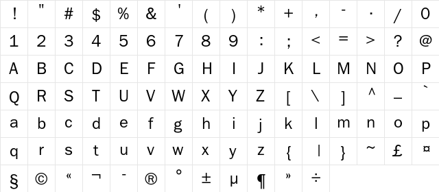 FranklinGothicBookC Regular  glyph index