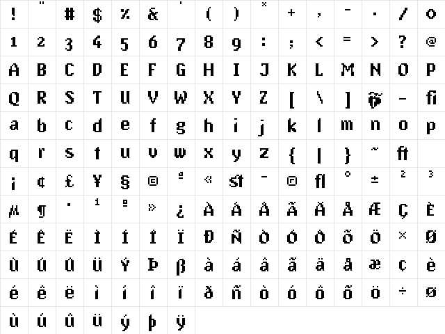 PixAntiqua Medium  glyph index