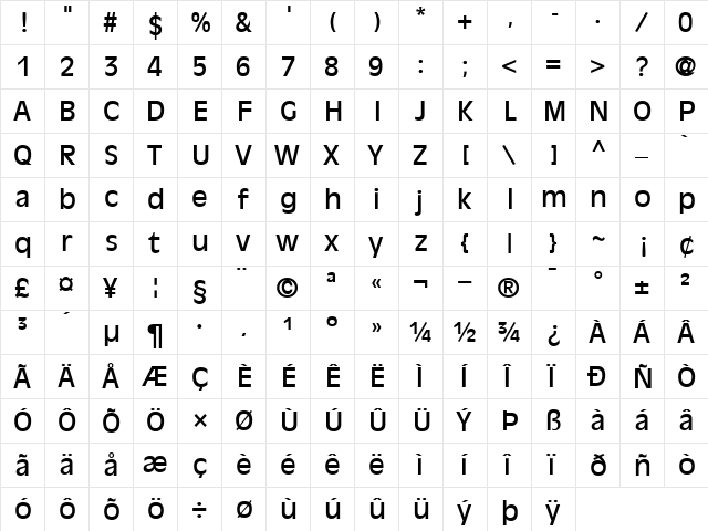 AntiqueOlive Roman  glyph index