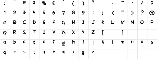 Musambi Regular  glyph index