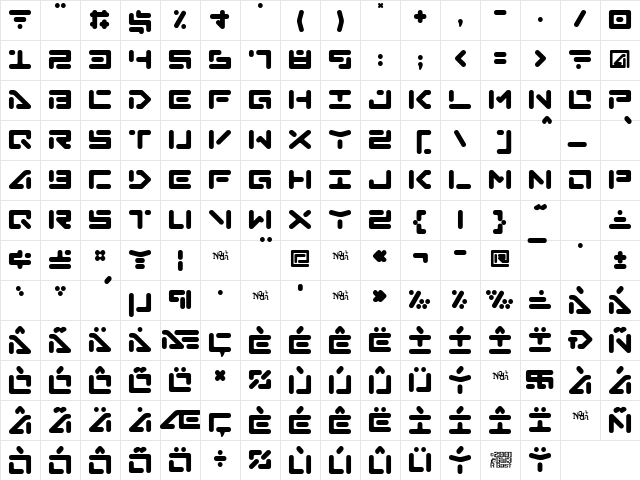 Abduction Regular  glyph index