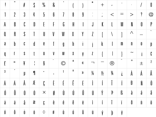 Univers49-UltraCondensedLight Light  glyph index