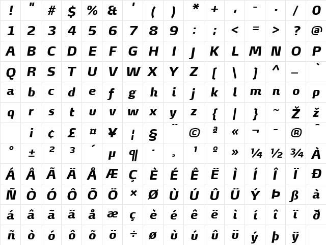 MaxDemiSerifTF-ExtraBoldIta Regular  glyph index