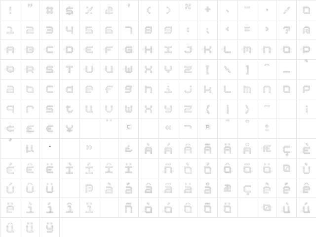BpositiveOutline Regular  glyph index