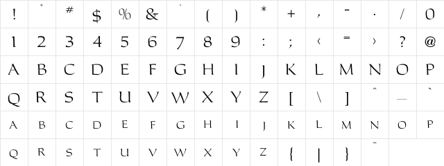 CarolusRomanFont Regular  glyph index