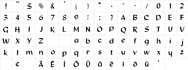 HawnHemo Regular  glyph index