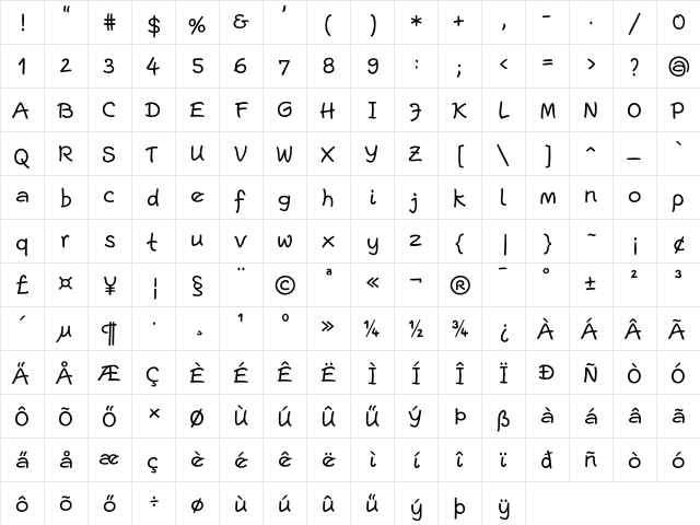 EscriptLL Regular  glyph index