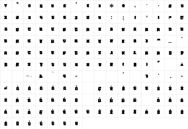Quirtly Regular  glyph index