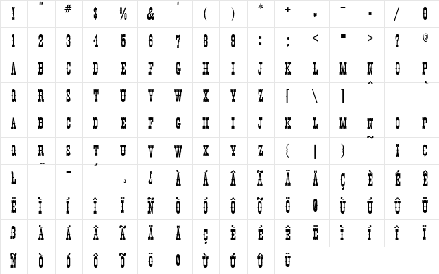 AIWood Regular  glyph index