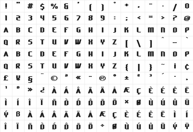 Lakisa Stencil Expanded  glyph index