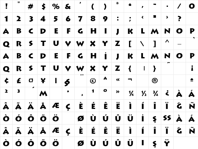 TR Lithograph Bold  glyph index