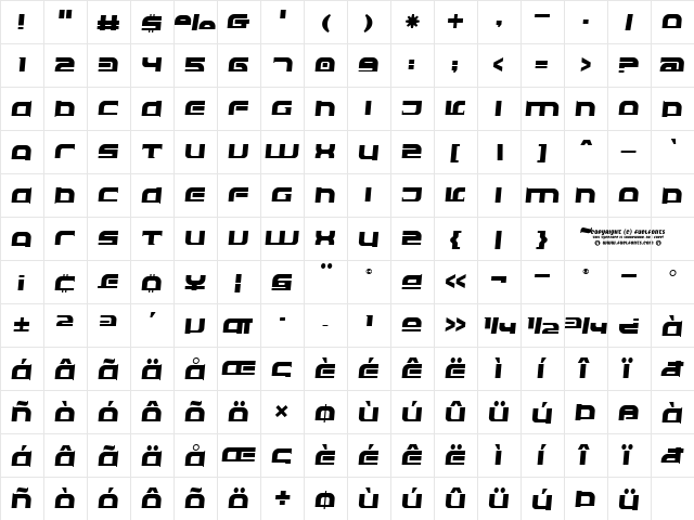 Eclipser Oblique  glyph index