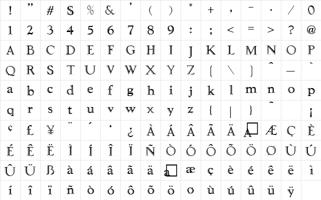 Libre Regular  glyph index