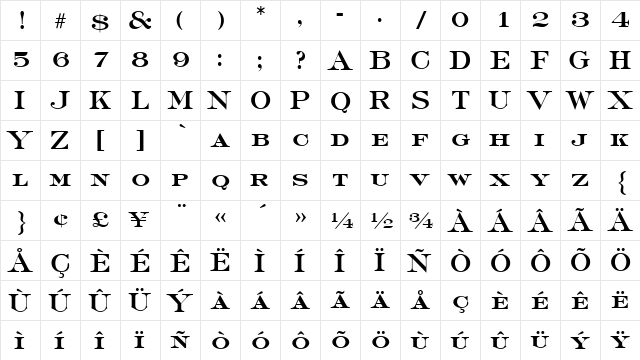 ATSackersRoman Regular  glyph index