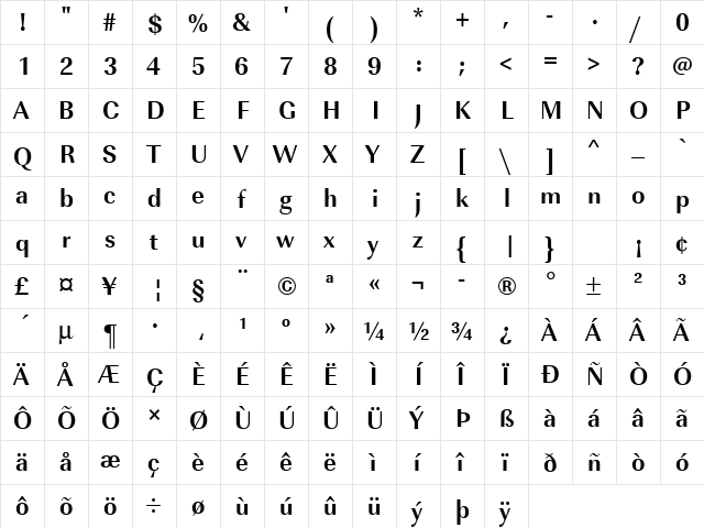 URWImperialTNar Bold  glyph index