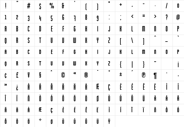 MartenCaps Regular  glyph index