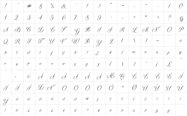 Queen of the Moon Regular  glyph index