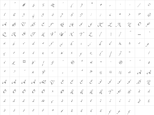 Christophs Quill ITC Std Regular  glyph index